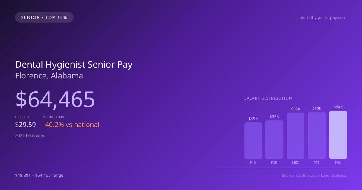Dental Hygienist Senior Salary in Florence, AL — 2026 est., based on 2025 BLS