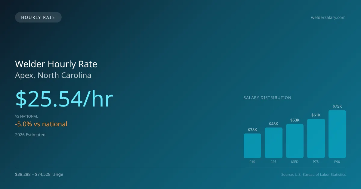Welder Hourly Rate in Apex, NC — 2026 est., based on 2025 BLS