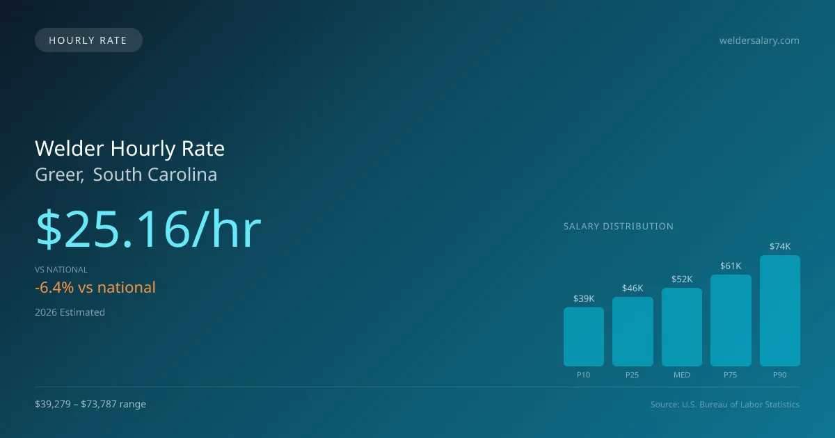 Welder Hourly Rate in Greer, SC — 2026 est., based on 2025 BLS
